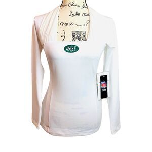 New York Jets All Sport Couture NFL Long Sleeve White Shirt Women's Large NEW L